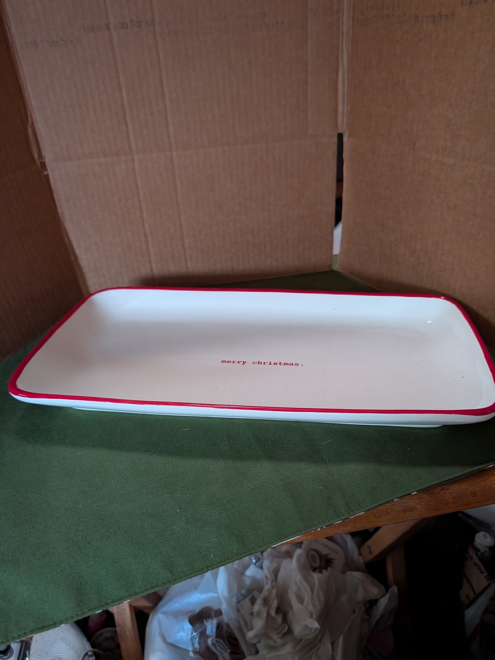 Rae Dunn White Ceramic Platter with Red Rim - Merry Christmas